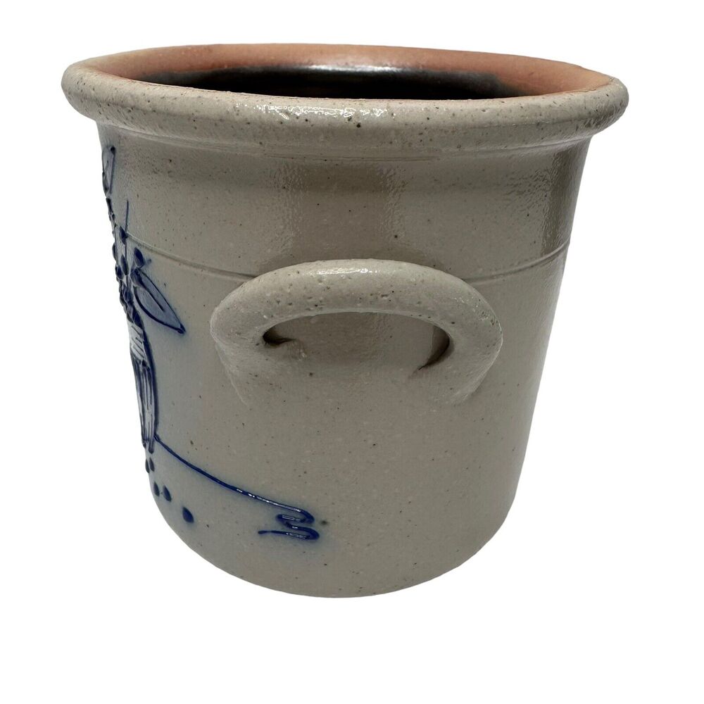 1992 Salmon Falls Blue Decorated Stoneware Blue Berries Basket CrockWare Pottery - Picture 4 of 13